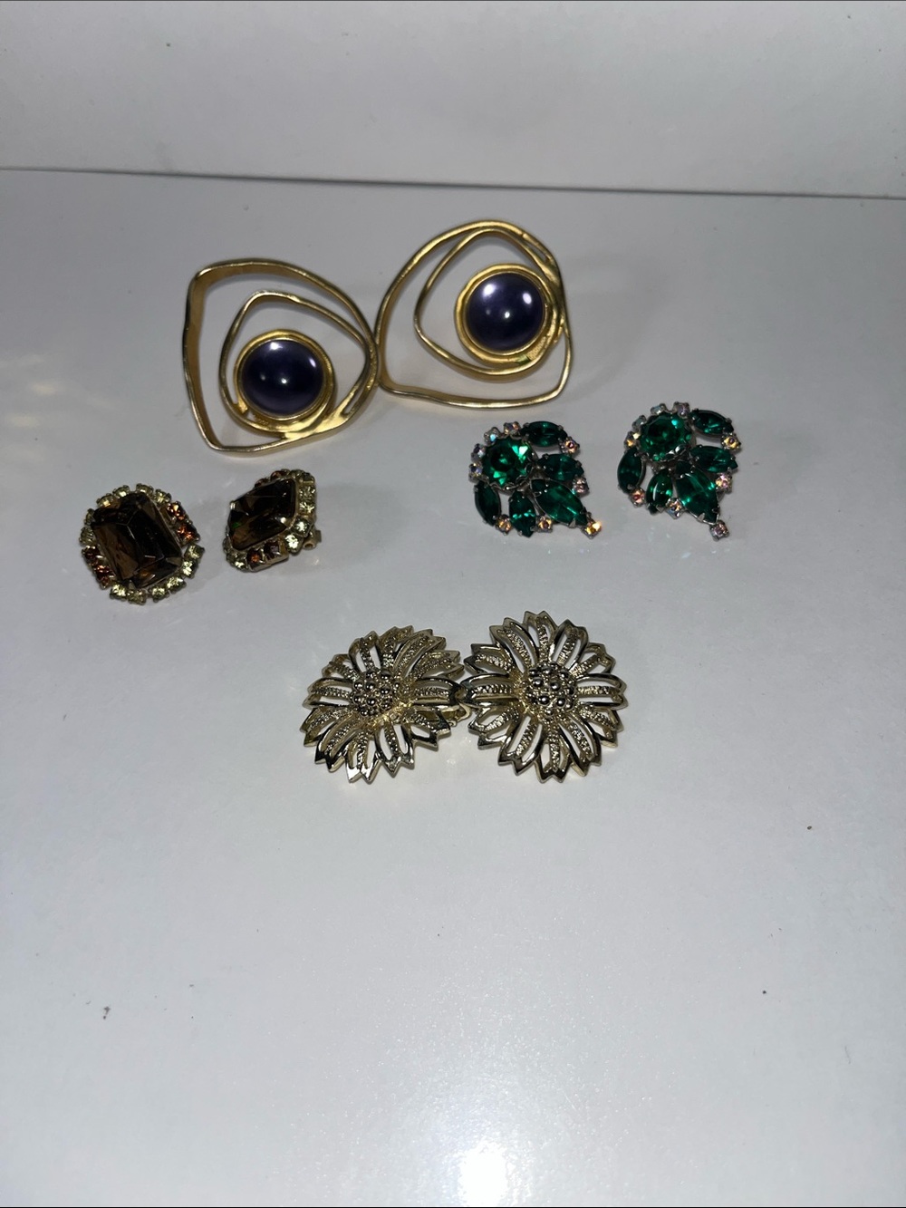 Elegant Gold-Tone Earrings Set with Blue and Green Accents
